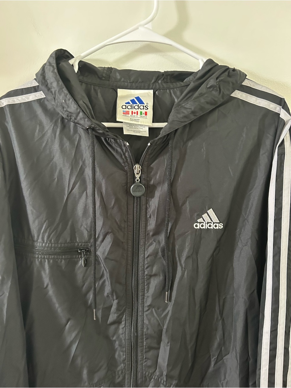 Vintage 1999  Adidas Track Jacket Men’s L Classic Black 3-Stripe Windbreaker 90s